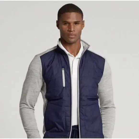 Sz Large RLX Ralph Lauren Mens Hybrid MockNeck Golf Jacket Navy/Gray NWT - Picture 1 of 6